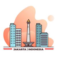 Orgullo plano de Monas Yakarta Indonesia con ilustración de Vector de fondo degradado