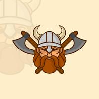 Mascota plana de Viking con el casco y la ilustración del vector de los ejes