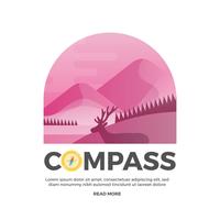 Flat Compass With Landscape Background Vector Illustration