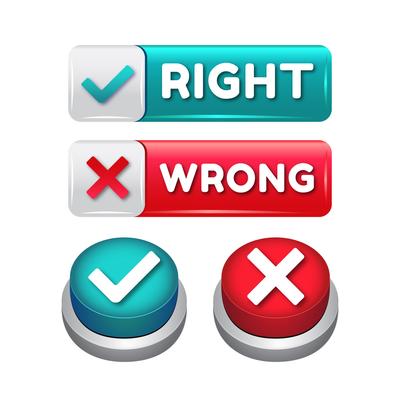 Yes and No Button list icons set, green and red isolated on white