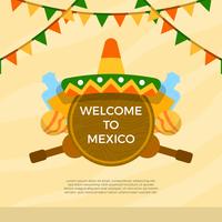Sombrero plano y elementos mexicanos con la ilustración de Vector de fondo