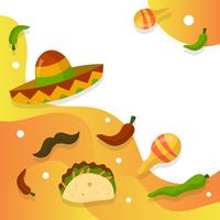 Sombrero plano y elementos mexicanos con ilustración de Vector de fondo degradado