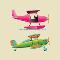 Colorido avión biplano y monoplano con hélice
