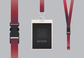 Plantilla de tarjeta de identificación de VIP Pass. ID vertical en blanco realista con cinta morada. Bosquejo. vector