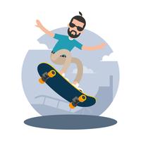 Hipster Man Riding a Skateboard Vector Illustration