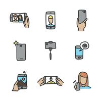 selfie doodled iconos vector