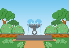 Fountain Landscape Vector Illustration