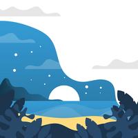 Flat Night Time in Beach With Minimalist Gradient Background Vector Illustration