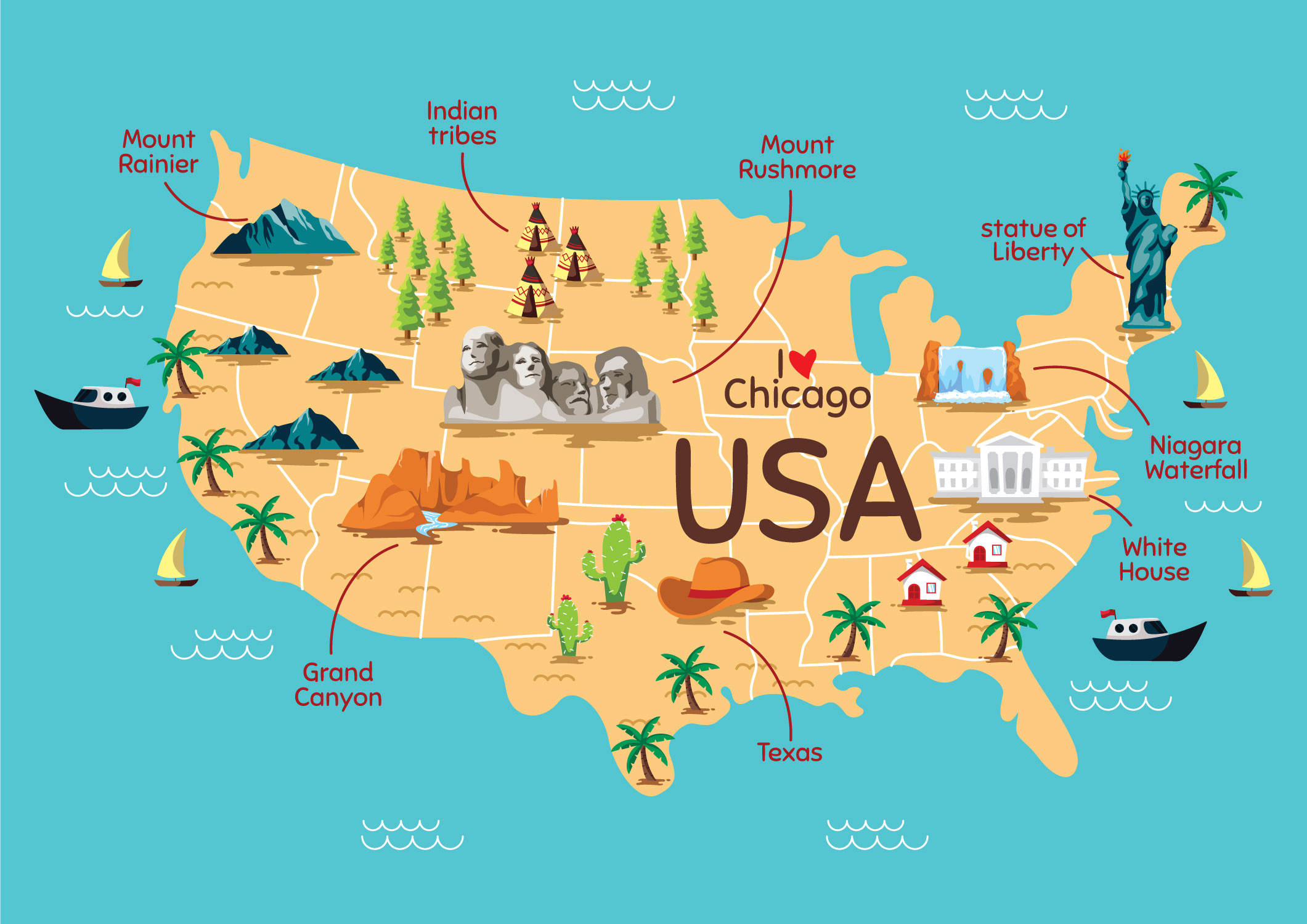 United States Landmark Map Download Free Vectors Clipart