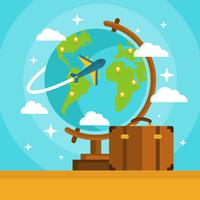 Globe With Airplane and Suitcase Vector