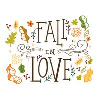 Watercolor Autumn Elements Falling Around Lettering  vector