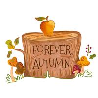 Watercolor Wooden Log With Leaves, Mushrooms And Lettering vector