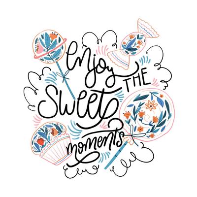 Watercolor Sweet, Candies And Cupcake With Lettering