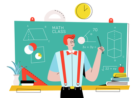 Male Nerd Teaching Math delante de Class Vector Flat Illustration