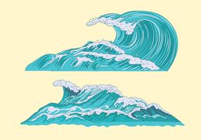 Establecer la ilustración de un mar con olas gigantes vector