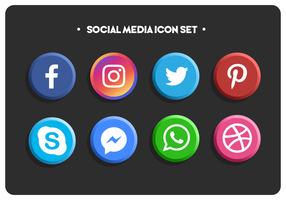 Simple Flat Colored Social Media Icons Set vector