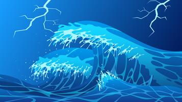 High Seas Wave And Thunderstorm Vector Vector