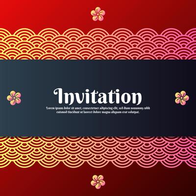 Greeting Invitation Card With Traditional Oriental And Magnolia Blossom Symbols