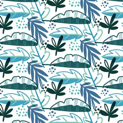 Blue Tropical Pattern With Leaves