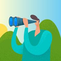 Unique Person Looking In Binoculars Vectors