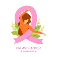 Flat Breast Cancer Awareness Ribbon With  Background Vector Illustration