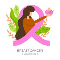 Flat Breast Cancer Awareness Ribbon With  Background Vector Illustration