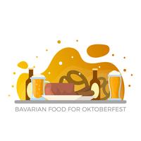 Comida bávara plana para Oktoberfest con la ilustración del vector del fondo del gradiente