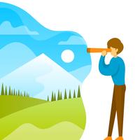 Flat Man Looking in binoculars with gradient background vector illustration