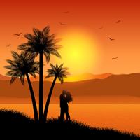 Kissing couple in tropical landscape vector