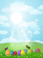 Lanscape con huevos de pascua vector