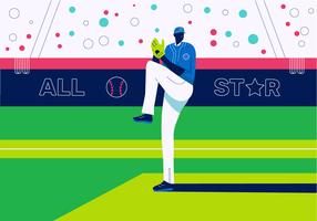 Baseball Player Playing On Field Vector Flat Background Illustration