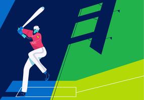 Baseball Player Playing On Field Vector Flat Background Illustration