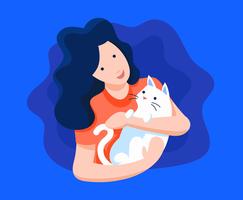 Girl And Her Cat Illustration vector