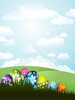 Easter eggs in grass vector