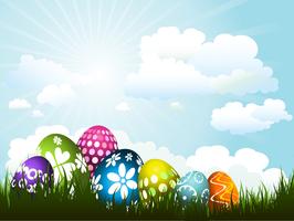 Easter eggs in grass vector