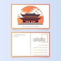 Ilustración plana del vector de la postal del palacio de Gyeongbokgung