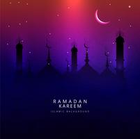 Ramadan Kareem greeting with mosque colorful background vector