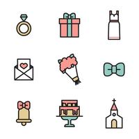 Iconos de matrimonio contorneado vector