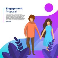 Flat Couple Engagement Proposal with gradient background Vector Illustration