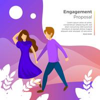 Flat Couple Engagement Proposal with gradient background Vector Illustration