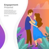 Flat Couple Engagement Proposal with gradient background Vector Illustration