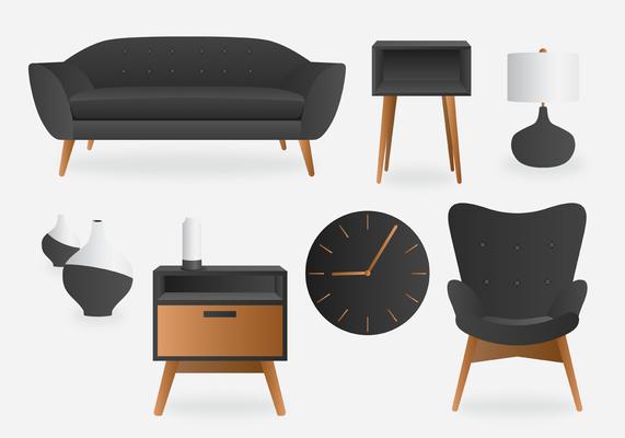 Realistic Grey Minimalist Interior Vector Pack