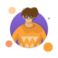 chico plano con ilustración de vector de caracteres de gafas