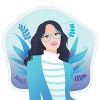 Girl with Wavy Hair and Glasses Vector
