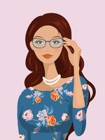 Girl With Wavy Hair And Glasses Vector