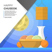 Plana Chuseok Autumn Festival Food con la ilustración de Vector de fondo de luna llena