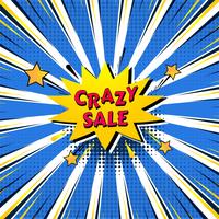 Crazy sale bubble talk in pop-art style colorful background vector