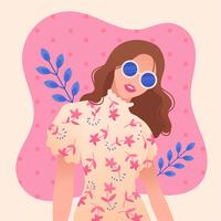 Girl with Wavy Hair and Glasses Vector