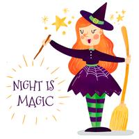 Cute Witch With Stars Background vector