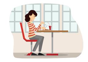 People Eating At Restaurant Illustration Vector